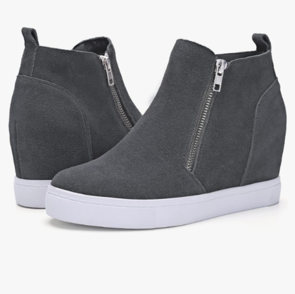 New women's Sz 6 Athlefit dual zipper fashion casual grey sneakers booties - Picture 1 of 12